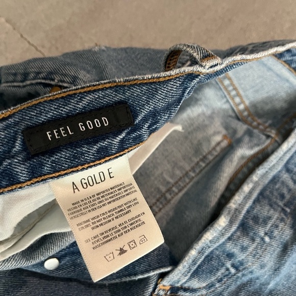 [W24Ins27”]Agolde Feel Good Blue Straight-Leg Button Fly Jeans Distressed Flaw - Picture 9 of 12